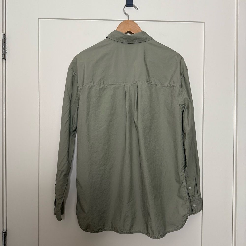 Everlane Boyfriend Shirt Womens XS Sage Green Long Sleeve Slits Supima Cotton - Picture 6 of 13